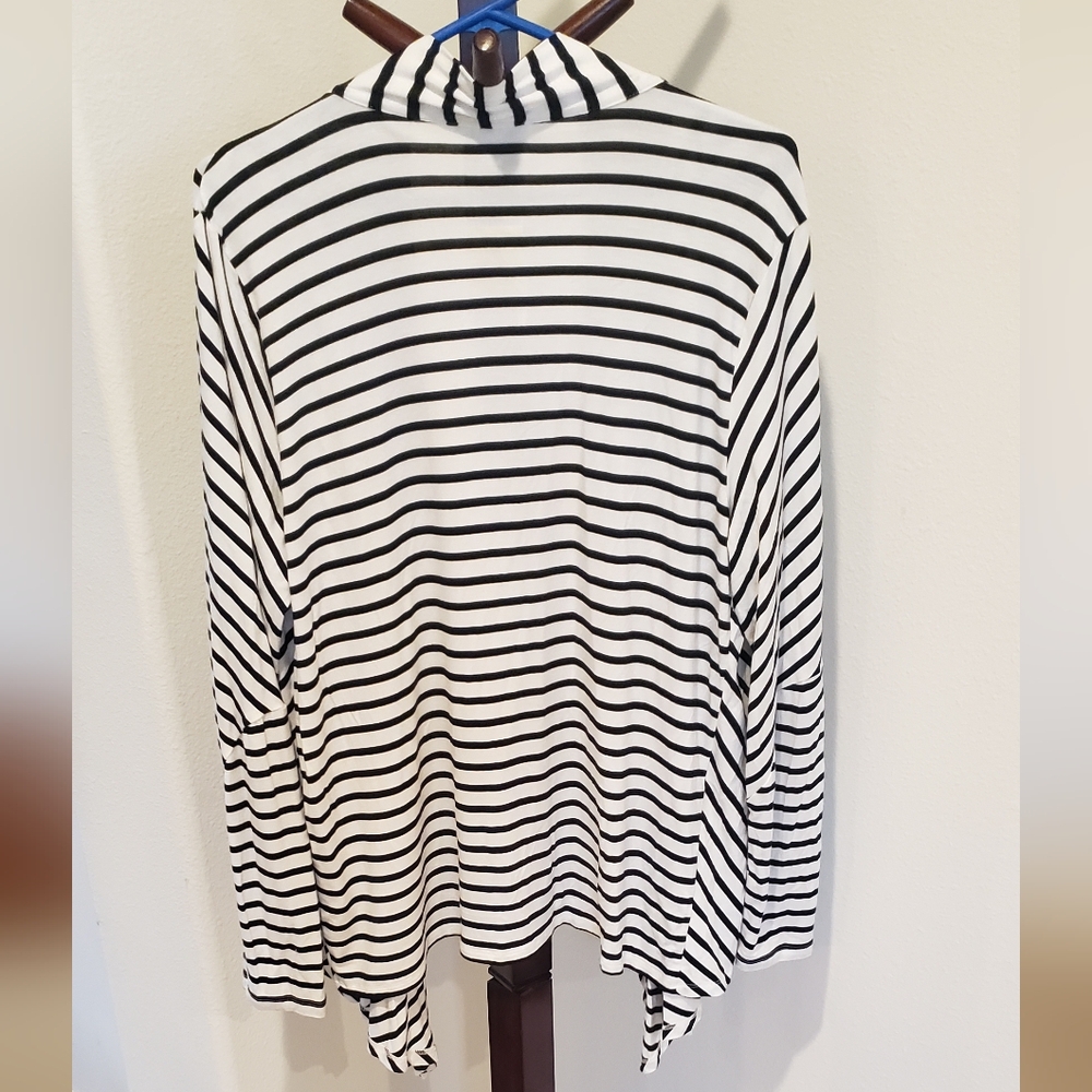 Calvin Klein waterfall front blazer, blk/wht stripe, size L - NEW - Picture 2 of 6